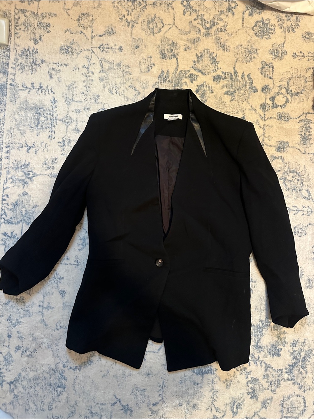 Helmut Lang Black Single-Button Blazer with Satin Trim
